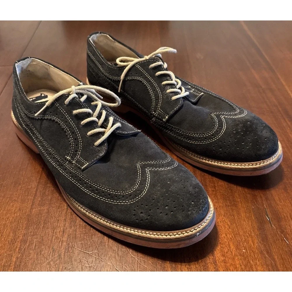 1901 Wing It Mens 14M Navy Blue Suede Wingtip Oxford Brogue Dress Shoes Brazil